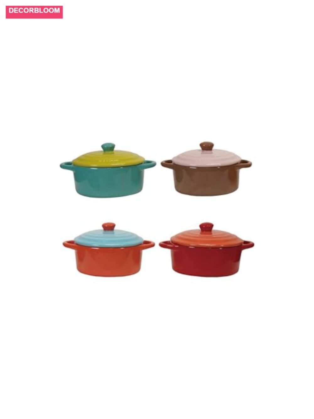 Stoneware 4-Piece Two-Tone Baker Set with Lids, Multicolor